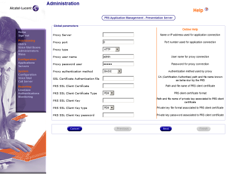 Alcatel Service Global Parameters