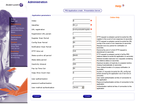 Alcatel Service Parameters
