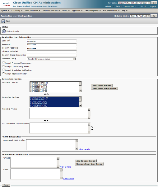 Save Application User
